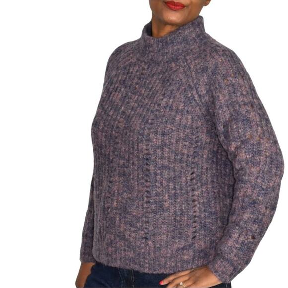 Madewell Pointelle Sweater Purple Mock Neck Cable Knit Pullover Chunky Boxy XS - Picture 3 of 12